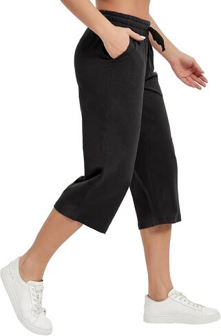 SPECIALMAGIC المرأة 2 حزمة كابري السراويل فضفاضة اليوغا القطن Capris Sweatpants 3 جيوب واسعة الساق الرباط بيجامة السراويل أسود + المحيط الأزرق 2XL in Saudi Arabia