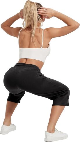 SPECIALMAGIC المرأة 2 حزمة كابري السراويل فضفاضة اليوغا القطن Capris Sweatpants 3 جيوب واسعة الساق الرباط بيجامة السراويل أسود + المحيط الأزرق 2XL in Saudi Arabia