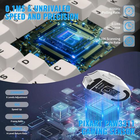 الهجوم Shark X11 و X60he مجموعة ألعاب لاسلكية ميكانيكية ، مفاتيح مفاتيح مغناطيسية سريعة 8K ، الماوس 59G فائق الخفيف مع قفص الاتهام ، 22 كيلو دبليواني ، PAW3311 ، RGB خلفية 3-وضع مع كبل ملفوف وايت in Kuwait