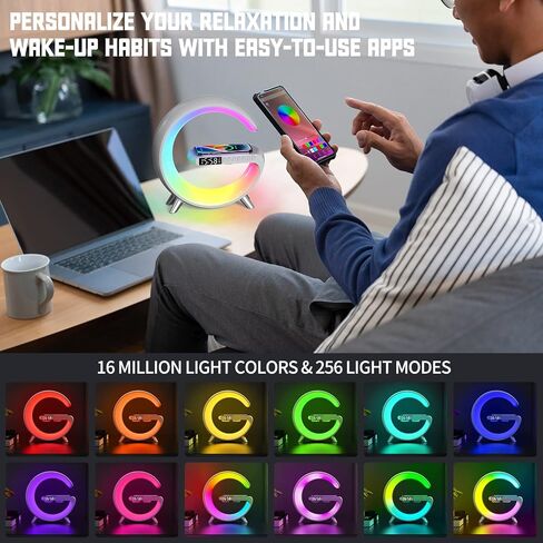 LED Wireless Charger Ambience Light, Multifunctional Table Lamp Alarm Clock Bedside Night Light Smart Bluetooth Audio Lamp Suitable for Bedroom Home Decoration (White) in Saudi Arabia