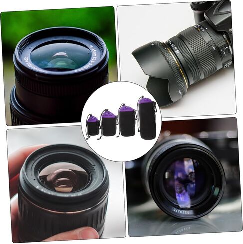 4Pcs Camera Lens Pouches Durable Neoprene Storage Bags with Drawstring for Lens Protection Soft Interior for Shock Absorption for Photography Accessories in Saudi Arabia