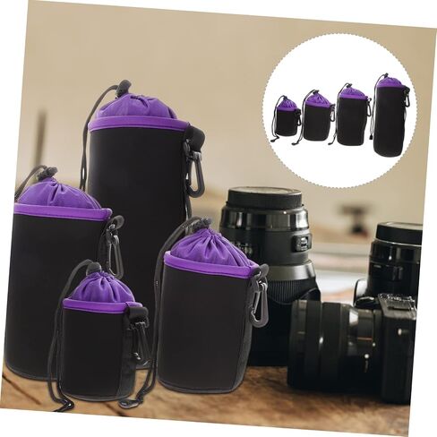 4Pcs Camera Lens Pouches Durable Neoprene Storage Bags with Drawstring for Lens Protection Soft Interior for Shock Absorption for Photography Accessories in Saudi Arabia