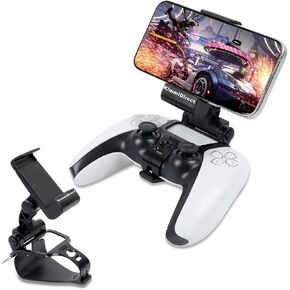 KimmiDirect Phone Mount for PS5 Controller, Upgraded Dual Adjustable Mobile Gaming Clip for PS5 Controller Accessories Smart Phone Holder Clamp (Black)
