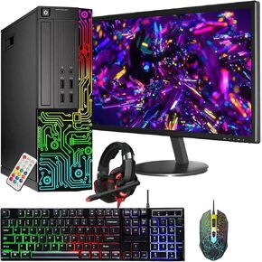 Dell OptiPlex Desktop RGB Computer PC, Intel Core i7 Quad-Core Processor, 16GB RAM, 512GB SSD, 24 Inch HDMI Monitor, RGB Keyboard Mouse and Headset, WiFi, Windows 11 Pro (Renewed)