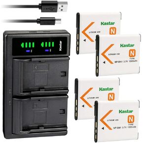 بطارية Kastar 4-Pack NP-BN1 واستبدال شاحن USB LTD2 لـ Sony Cyber-Shot DSC-W380 ، Cyber-Shot DSC-W390 ، Cyber-Shot DSC-W510 ، Cyber-Shot DSC-W515PS ، Cyber-Shot DSC-W520 ، Cyber-Shot DSC-W530