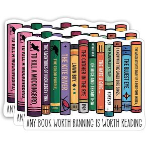 (3PCS) Any Book Worth Banning is Worth Reading Sticker Banned Book Lover Reading Stickers Waterproof Die-Cut Vinyl for Laptop Water Bottle Phone Case Decal Stuff Birthday Gift (2 Inch x 2 Inch)