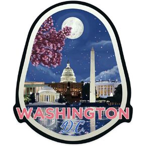 Die Cut Sticker Washington DC, Night Scene, Vinyl Sticker 1 to 3 inches (Waterproof Decal for Cars, Water Bottles, Laptops, Coolers), Small