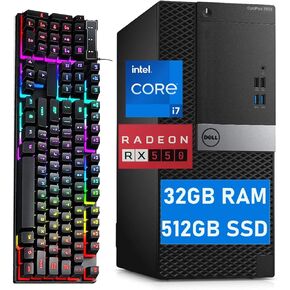 Dell Optiplex 7050 MT Tower Desktop Computer PC i7 w/ RX550 Graphics Card for Gaming and Business, 7050 Tower Computer Core i7-6700, 32GB RAM, 512GB SSD, RGB Keyboard, 4K Support, Win10 pro(Renewed)