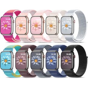 10 حزمة نايلون حلقة رياضية شريط متوافقة مع Apple Watch Band 44mm 45mm 46mm 49mm 38mm 41mm 41mm 42mm نساء الرجال ، وأشرطة مضفر قابلة للتعديل للتنفس لسلسلة iWatch 10 9 8 7 6 5 4 3 Se Ultra 2/1