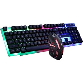 LED Backlit Gaming Keyboard and Mouse Combo, for PC Desktop Laptop, Colorful Glowing Mouse and Fast Response Velocity (White)