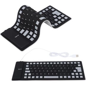 Goshyda Foldable Silicone Keyboard, 85 Keys Silent Soft Silicone USB Wired Rollup Keyboard for Desktop PC, Notebook, Laptop (Black)