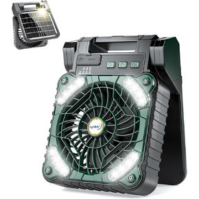 Lynker Camping Fan Solar مدعوم من LED Lantern & Power Bank ، يتم تشغيل بطارية قابلة لإعادة الشحن المحمولة ، 4 سرعات ، 35 ديسيبل فائقة الدقة ، توقيت 8H ، مروحة قابلة للطي للخيمة ، RV ، الطوارئ ، المشي لمسافات طويلة (أسود)