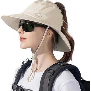 Sun Hats for Women with Ponytail Hole, Wide Brim UV Protection Beach Hats for Women Packable