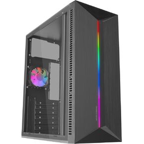 MC-Blaze Gaming Case ATX, 1 x 80 mm FRGB Rear Fan, RGB LED Front Strip with Multiple Effects, Side Full Window, Mid-Tower PC with Large Interior, Black