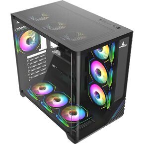Iceberg Crystal Wave L ATX Tower Gaming PC Case Full-View Panoramic Curved Tempered Glass Includes Seven (7) aRGB Fans (Negro)