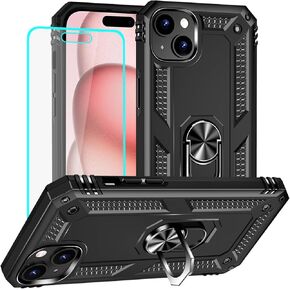 Yiakeng for iPhone 15 Case: iPhone 15 Phone Case with HD Screen Protector - Military Grade Protective Cases with Ring for iPhone 15(Blue)