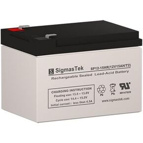 SigmasTek SP12-15HR - 12V 15AH F2 SLA Battery - Replaces: HR15-12, EVH12150, EVH12140, ELT-12140, BT14-12HR, WP14-12E, LP12-14, LW-6FM14EVX