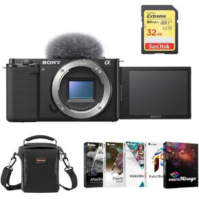 Sony ZV-E10 Mirrorless Camera, Black Bundle with Corel PC Photo & Video Editing Software Suite, 32GB SD Card, Shoulder Bag