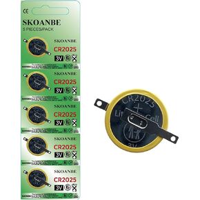 SKOANBE 5PCS Tabbed CR2025 Batteries with Solder Tabs 3V Lithium Battery CR2025 Replacement Battery Gameboy Save Battery, Solder Tabs