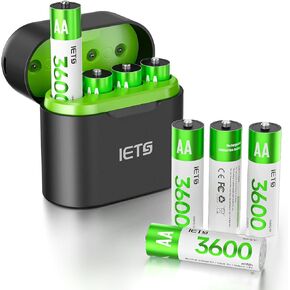 Rechargeable aa Batteries Lithium with Fast Charger,1.5V Constant Output,3600mWh High Capacity Li-ion Double a Batteries Cycle Times up to 1600X is Cost-Saving (Charger+4Pack)