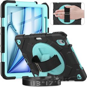 Timecity for iPad Air 5th/ 4th Generation Case 10.9 inch, for iPad Pro 11 inch Case: with Strong Protection, Screen Protector, Hand Strap, Shoulder Strap, 360° Rotating Stand - Black
