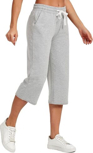 SPECIALMAGIC Women Capri Pants Capri Sweatpants Yoga Cotton Wide Leg Pajama Pants 08-Smog Blue Large in Saudi Arabia