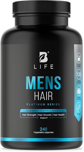 Hair and Beard Vitamins for Men 180 Capsules Hydrolyzed Collagen, L Lysina, Zinc, B5, B6, Biotin and D3. B Life Mens Hair in Kuwait