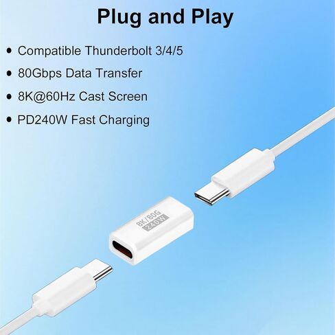 Danfetsoy 240W USB C Coupler, 80Gbps USB C Female to Female Adapter Thunderbolt 5 Support 8K@60Hz Video for MacBook, Laptop, Tablet, etc(White 2pack) in Saudi Arabia