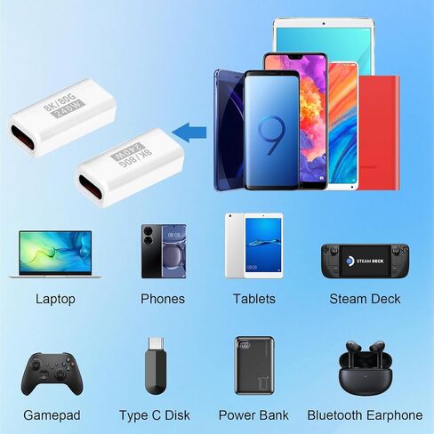 Danfetsoy 240W USB C Coupler, 80Gbps USB C Female to Female Adapter Thunderbolt 5 Support 8K@60Hz Video for MacBook, Laptop, Tablet, etc(White 2pack) in Saudi Arabia
