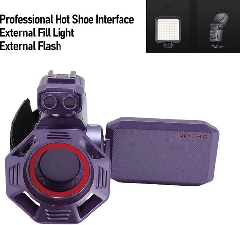 Yunseity Video Camera Camcorder, 4K 53MP 50X Zoom Vlogging Camera with 3 Inch HD Color Screen, Auto Focus WiFi Digital Camcorder Camera Support Hot Shoe Interface, for Daily Life (Violet) in Saudi Arabia
