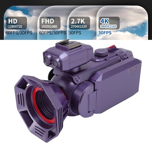 Yunseity Video Camera Camcorder, 4K 53MP 50X Zoom Vlogging Camera with 3 Inch HD Color Screen, Auto Focus WiFi Digital Camcorder Camera Support Hot Shoe Interface, for Daily Life (Violet) in Saudi Arabia