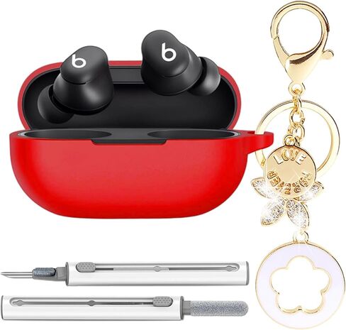 for Beats Solo Buds 2024 Case Cover, Premium Soft Silicone Full Protective Case with Bling Five Leaf Keychain & Cleaner Kit for Women Girls (Pink) in Saudi Arabia