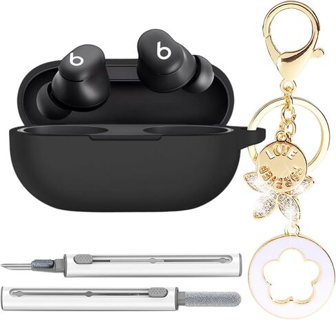 for Beats Solo Buds 2024 Case Cover, Premium Soft Silicone Full Protective Case with Bling Five Leaf Keychain & Cleaner Kit for Women Girls (Pink) in Saudi Arabia