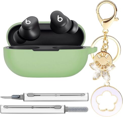 لغطاء Beats Solo Buds 2024 Case Cover ، Premium Soft Silicone Case Protection Case with Bling Five Leaf Keychain & Cleaner Kit for Women Girls (Pink) in Kuwait