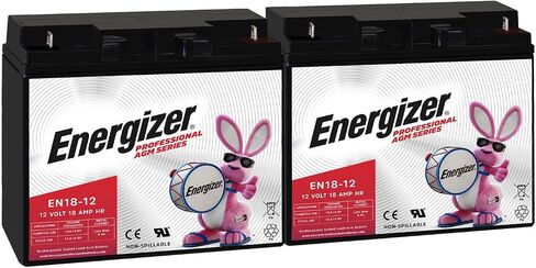 Energizer EN18-12 - 2 Pack - 12 فولت 18 أمبير HR ، بطارية طويلة الأمد من حمض AGM قابلة لإعادة الشحن مثالية للاستخدام في الكراسي المتحركة ، والدراجات البخارية الكهربائية ، والمولدات ، والنسخ الاحتياطي ، والمزيد in Kuwait