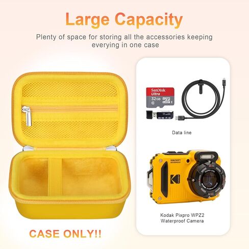 BOVKE Travel Case for Kodak PIXPRO WPZ2 Rugged Waterproof Shockproof Digital Camera, WPZ2 Underwater Video Vlogging Camera Storage Bag with Mesh Pocket for Cables, SD Cards, Yellow in Kuwait
