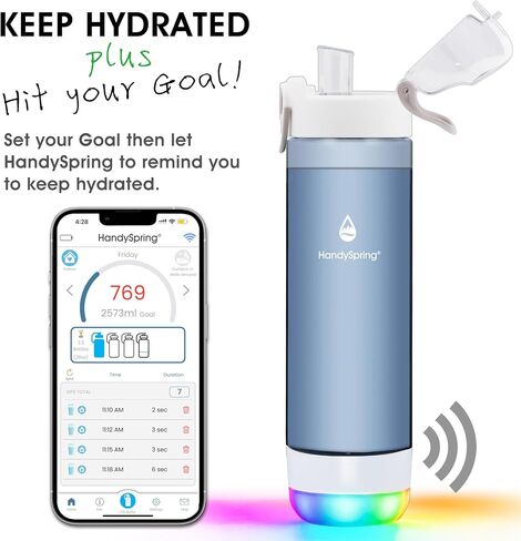 Smart Water Bottle with Reminder to Drink Water - Lights and Sound (switchable) Spout Hydrate Glow Bottle 26 oz, Track Your Sips, Smart Hydration Reminder clear water bottle (white) in Saudi Arabia