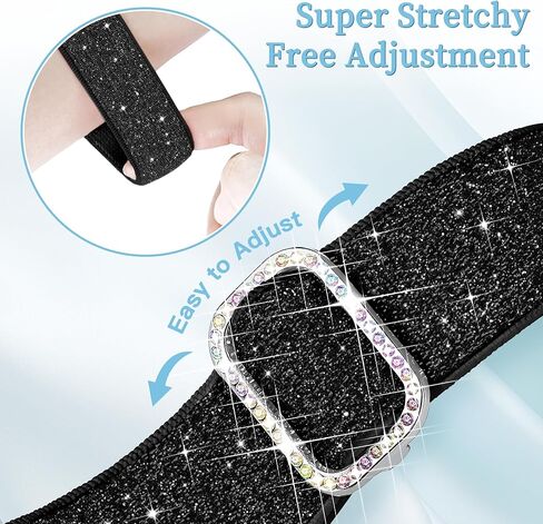 wipalor Bling Stretchy Band with Bling Case Fit Apple Watch Bands for Women 40mm, Elastic Sport Solo Loop iWatch Bands for Cute iPhone Watch Series 6 5 4 SE-Silver Nylon Band+Sparkly Silver Cover in Kuwait