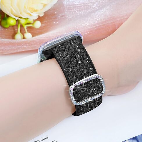 wipalor Bling Stretchy Band with Bling Case Fit Apple Watch Bands for Women 40mm, Elastic Sport Solo Loop iWatch Bands for Cute iPhone Watch Series 6 5 4 SE-Silver Nylon Band+Sparkly Silver Cover in Kuwait