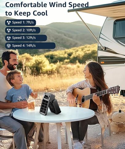 lynker Camping Fan Solar Powered with LED Lantern & Power Bank, Portable Rechargeable Battery Operated, 4 Speeds, 35dB Ultra-Quiet, 8H Timer, Foldable Fan for Tent, RV, Emergency, Hiking (Black) in Saudi Arabia