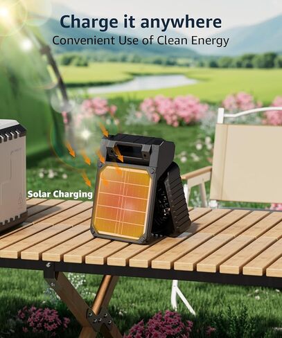 Lynker Camping Fan Solar مدعوم من LED Lantern & Power Bank ، يتم تشغيل بطارية قابلة لإعادة الشحن المحمولة ، 4 سرعات ، 35 ديسيبل فائقة الدقة ، توقيت 8H ، مروحة قابلة للطي للخيمة ، RV ، الطوارئ ، المشي لمسافات طويلة (أسود) in Kuwait