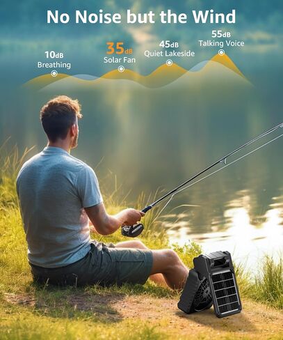 lynker Camping Fan Solar Powered with LED Lantern & Power Bank, Portable Rechargeable Battery Operated, 4 Speeds, 35dB Ultra-Quiet, 8H Timer, Foldable Fan for Tent, RV, Emergency, Hiking (Black) in Saudi Arabia