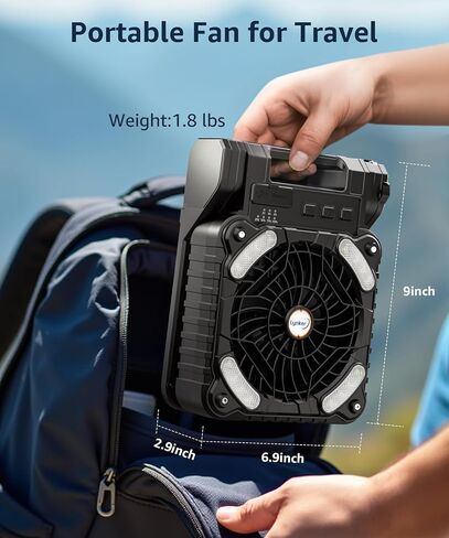 lynker Camping Fan Solar Powered with LED Lantern & Power Bank, Portable Rechargeable Battery Operated, 4 Speeds, 35dB Ultra-Quiet, 8H Timer, Foldable Fan for Tent, RV, Emergency, Hiking (Black) in Saudi Arabia