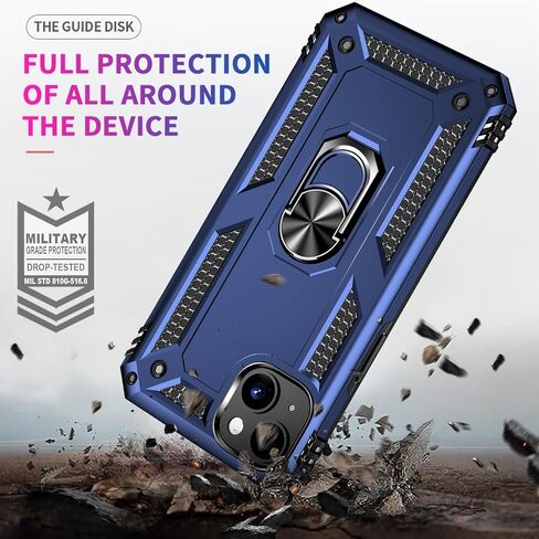 Yiakeng for iPhone 15 Case: iPhone 15 Phone Case with HD Screen Protector - Military Grade Protective Cases with Ring for iPhone 15(Blue) in Saudi Arabia