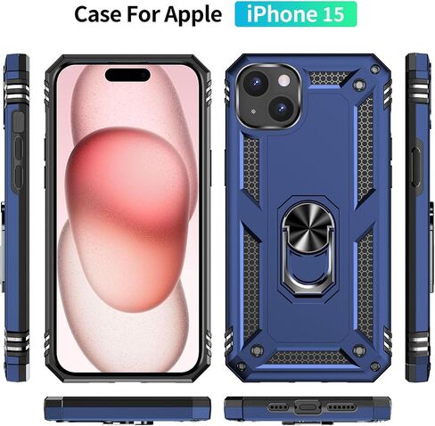 Yiakeng for iPhone 15 Case: iPhone 15 Phone Case with HD Screen Protector - Military Grade Protective Cases with Ring for iPhone 15(Blue) in Saudi Arabia