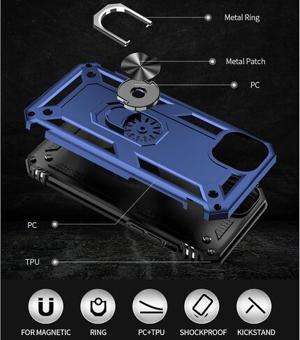 Yiakeng for iPhone 15 Case: iPhone 15 Phone Case with HD Screen Protector - Military Grade Protective Cases with Ring for iPhone 15(Blue) in Saudi Arabia