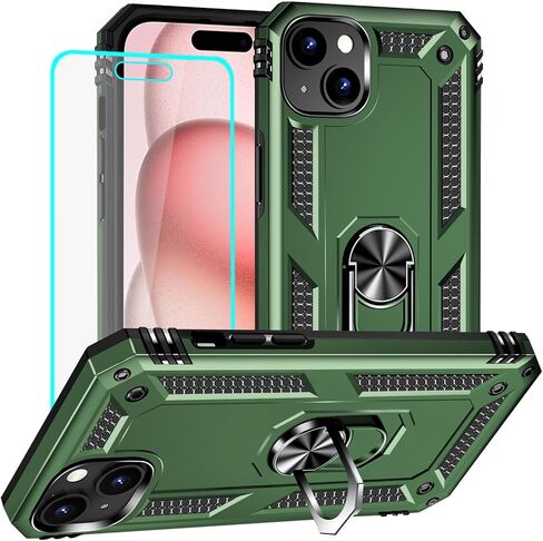 Yiakeng for iPhone 15 Case: iPhone 15 Phone Case with HD Screen Protector - Military Grade Protective Cases with Ring for iPhone 15(Blue) in Saudi Arabia
