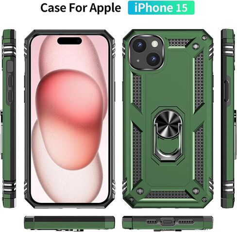 Yiakeng for iPhone 15 Case: iPhone 15 Phone Case with HD Screen Protector - Military Grade Protective Cases with Ring for iPhone 15(Blue) in Saudi Arabia