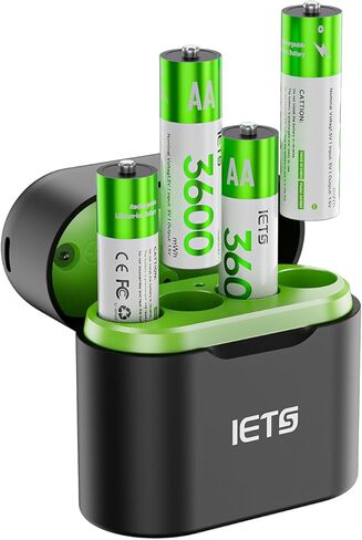 بطاريات AA القابلة لإعادة الشحن مع الشاحن السريع ، والإخراج الثابت 1.5 فولت ، 3600 ميجا ساعة عالية السعة LI-ION مضاعفة دورة البطاريات حتى 1600x هو توفير التكاليف (شاحن+4pack) in Kuwait