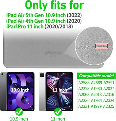 Timecity for iPad Air 5th/ 4th Generation Case 10.9 inch, for iPad Pro 11 inch Case: with Strong Protection, Screen Protector, Hand Strap, Shoulder Strap, 360° Rotating Stand - Black in Kuwait